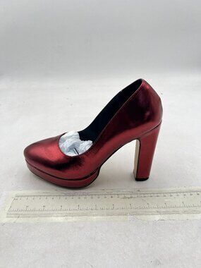 miss left Burgundy Almond Toe Pumps Platform Chunky High Heels | Slip on Shoes